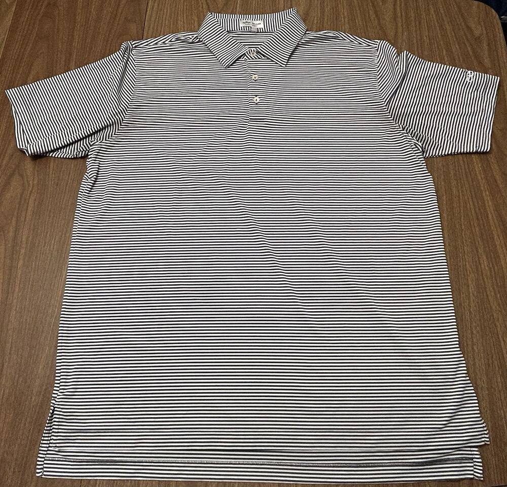Peter Millar Summer Comfort Golf Polo, White with Dark Gray Stripes - Men’s XL